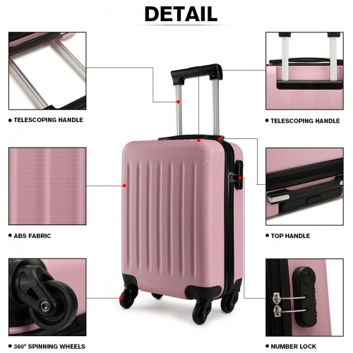 Kono 19 Inch ABS Hard Shell Carry On Luggage - Pink | Lightweight & Durable