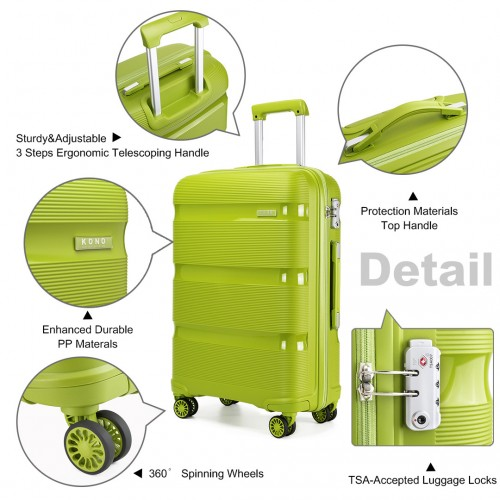 K2092L - Kono Bright Hard Shell PP Suitcase 3 Pieces Set - Classic Collection - Green