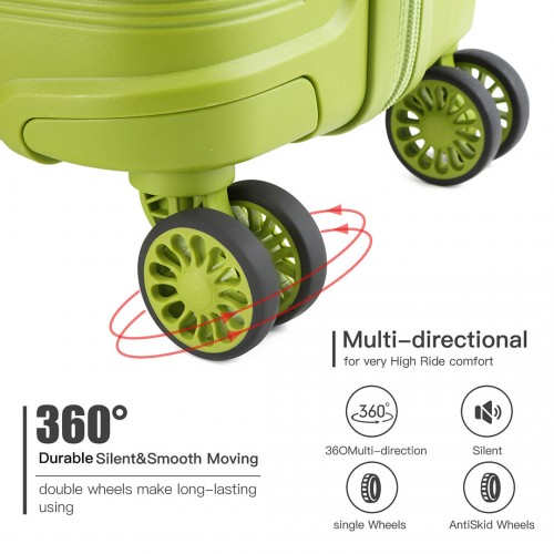 K2092L - Kono Bright Hard Shell PP Suitcase 3 Pieces Set - Classic Collection - Green
