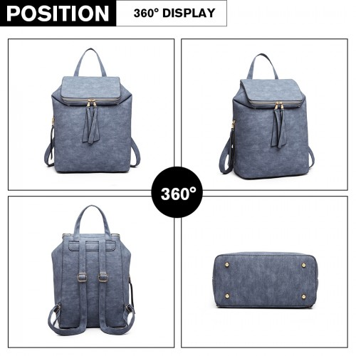 Miss Lulu Expandable Fashion Backpack - Blue | Stylish & Practical for School, Work, or Everyday Use