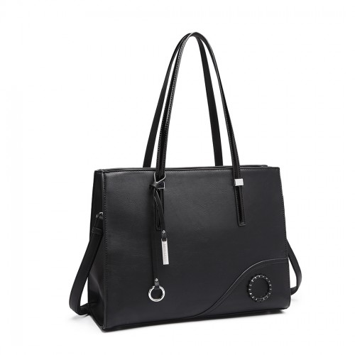 Miss Lulu Glossy Detail Shoulder Bag - Black | Stylish & Versatile Bag for Women