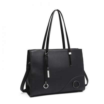Miss Lulu Glossy Detail Shoulder Bag - Black | Stylish & Versatile Bag for Women