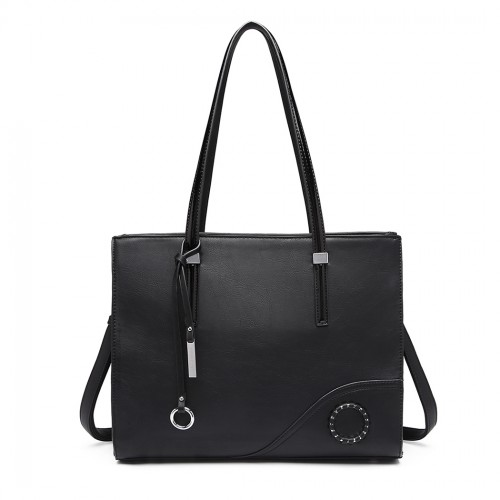 Miss Lulu Glossy Detail Shoulder Bag - Black | Stylish & Versatile Bag for Women