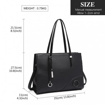 Miss Lulu Glossy Detail Shoulder Bag - Black | Stylish & Versatile Bag for Women