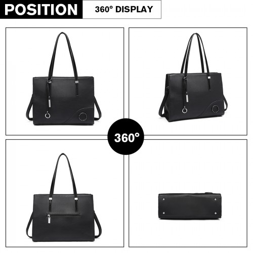 Miss Lulu Glossy Detail Shoulder Bag - Black | Stylish & Versatile Bag for Women