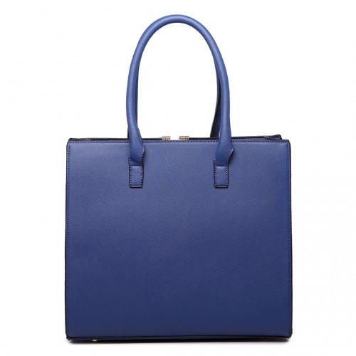 Miss Lulu Split Front Design Medium Tote Handbag - Navy and Brown