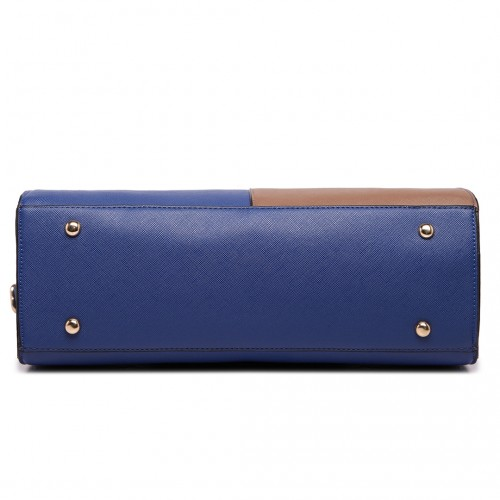 Miss Lulu Split Front Design Medium Tote Handbag - Navy and Brown