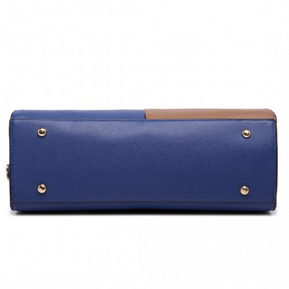 Miss Lulu Split Front Design Medium Tote Handbag - Navy and Brown