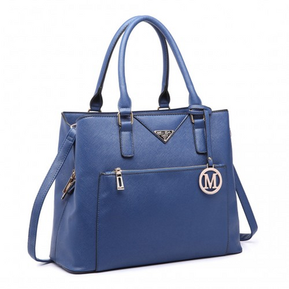 Miss Lulu Front Pocket Multi Compartment Briefcase Shoulder Bag - Navy | LT6611