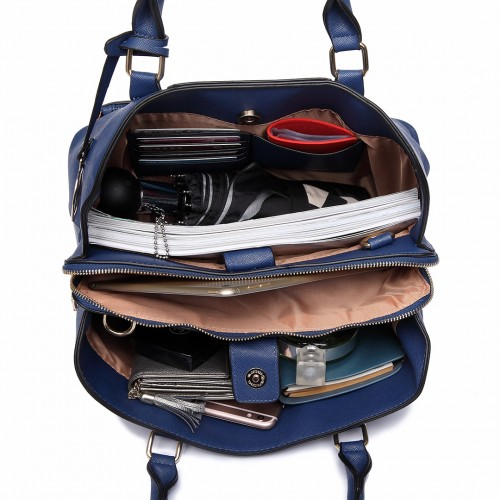 Miss Lulu Front Pocket Multi Compartment Briefcase Shoulder Bag - Navy | LT6611