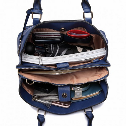 Miss Lulu Front Pocket Multi Compartment Briefcase Shoulder Bag - Navy | LT6611