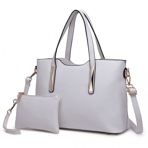 Elegant Miss Lulu White PU Leather Handbag & Purse | Stylish Women's Tote with Adjustable Strap & Gold Tone Hardware