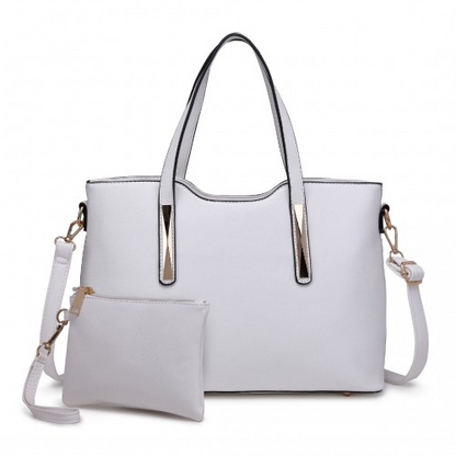 Elegant Miss Lulu White PU Leather Handbag & Purse | Stylish Women's Tote with Adjustable Strap & Gold Tone Hardware