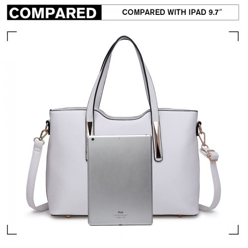 Elegant Miss Lulu White PU Leather Handbag & Purse | Stylish Women's Tote with Adjustable Strap & Gold Tone Hardware