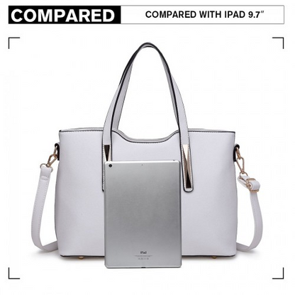 Elegant Miss Lulu White PU Leather Handbag & Purse | Stylish Women's Tote with Adjustable Strap & Gold Tone Hardware