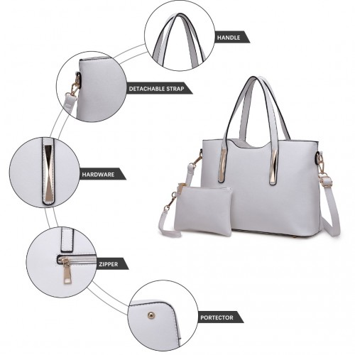 Elegant Miss Lulu White PU Leather Handbag & Purse | Stylish Women's Tote with Adjustable Strap & Gold Tone Hardware