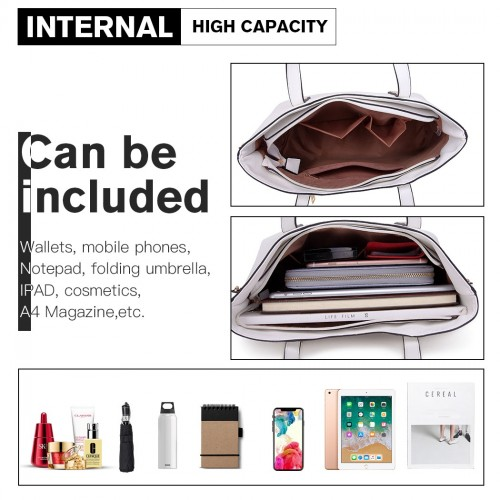 Elegant Miss Lulu White PU Leather Handbag & Purse | Stylish Women's Tote with Adjustable Strap & Gold Tone Hardware