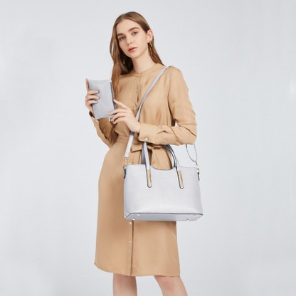 Elegant Miss Lulu White PU Leather Handbag & Purse | Stylish Women's Tote with Adjustable Strap & Gold Tone Hardware