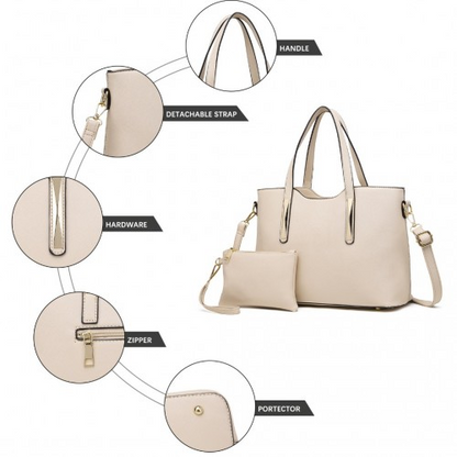 Miss Lulu PU Leather Handbag & Purse - Beige | Stylish & Functional Women's Handbag