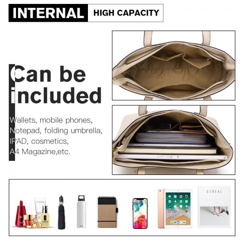 Miss Lulu PU Leather Handbag & Purse - Beige | Stylish & Functional Women's Handbag