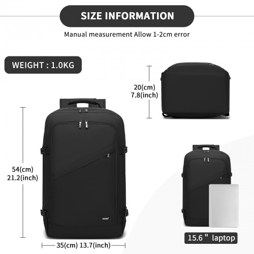 Kono Multi-purpose Business Large Backpack – Fits 15.6" Laptop, Ideal for Work, Travel & Daily Commute - Black