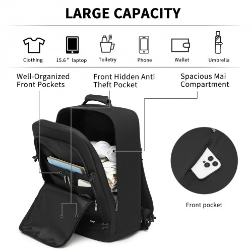 Kono Multi-purpose Business Large Backpack – Fits 15.6" Laptop, Ideal for Work, Travel & Daily Commute - Black