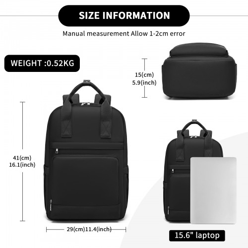 Kono Casual Contemporary Backpack with Laptop Sleeve & Padded Straps for Daily Commute - Black