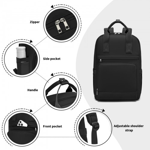 Kono Casual Contemporary Backpack with Laptop Sleeve & Padded Straps for Daily Commute - Black