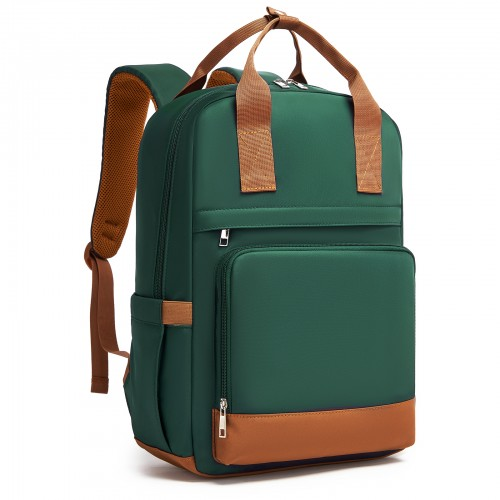 Kono Casual Contemporary Backpack with Laptop Sleeve & Padded Straps - Green & Brown