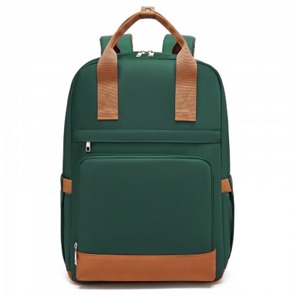 Kono Casual Contemporary Backpack with Laptop Sleeve & Padded Straps - Green & Brown
