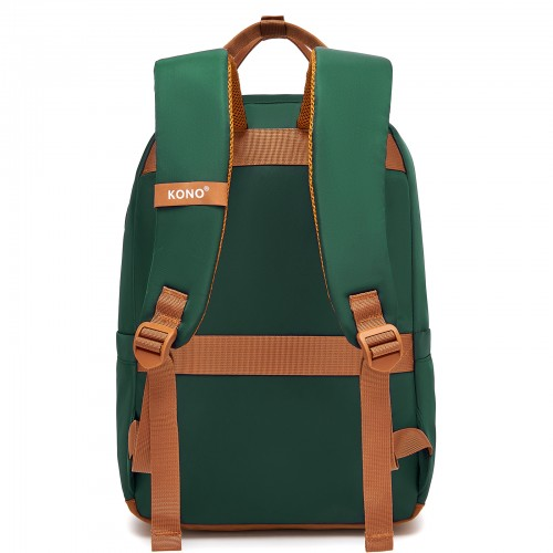 Kono Casual Contemporary Backpack with Laptop Sleeve & Padded Straps - Green & Brown