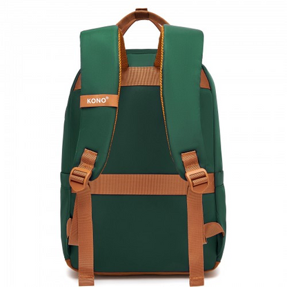 Kono Casual Contemporary Backpack with Laptop Sleeve & Padded Straps - Green & Brown