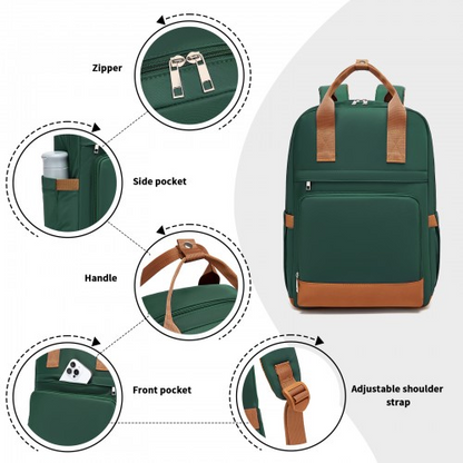 Kono Casual Contemporary Backpack with Laptop Sleeve & Padded Straps - Green & Brown