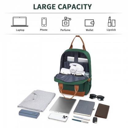 Kono Casual Contemporary Backpack with Laptop Sleeve & Padded Straps - Green & Brown