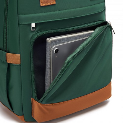 Kono Casual Contemporary Backpack with Laptop Sleeve & Padded Straps - Green & Brown