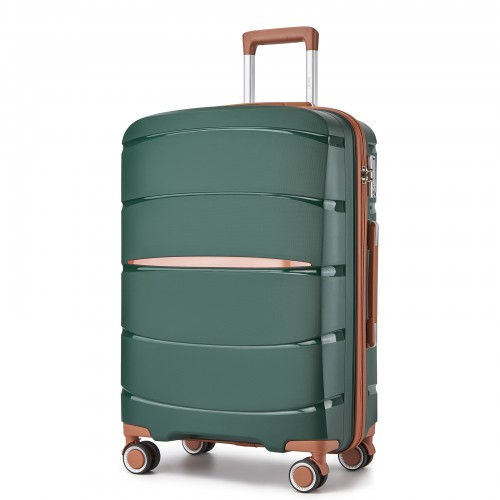 KSK2591 - Kono 20/24/28 inch PP Modern Scratch-Resistant Suitcase Set with TSA Lock & Stylish Brown Accents - Green and Brown