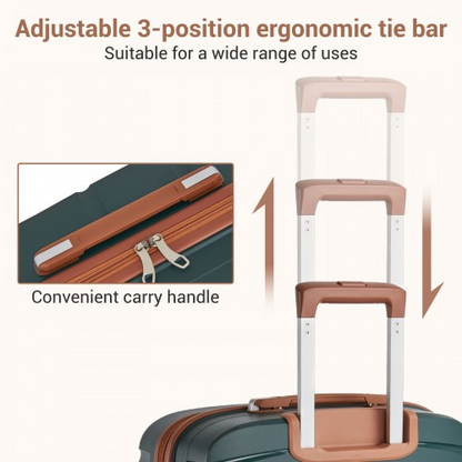 KSK2591 - Kono 20/24/28 inch PP Modern Scratch-Resistant Suitcase Set with TSA Lock & Stylish Brown Accents - Green and Brown