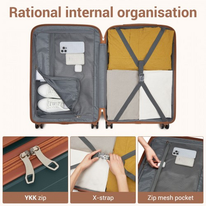 KSK2591 - Kono 20/24/28 inch PP Modern Scratch-Resistant Suitcase Set with TSA Lock & Stylish Brown Accents - Green and Brown
