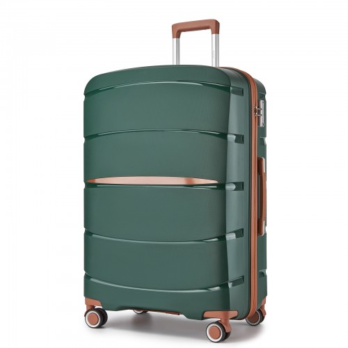 KSK2591 - Kono 28-Inch PP Modern Scratch-Resistant Large Suitcase with TSA Lock & Stylish Brown Accents - Green and Brown