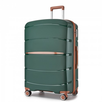 KSK2591 - Kono 28-Inch PP Modern Scratch-Resistant Large Suitcase with TSA Lock & Stylish Brown Accents - Green and Brown