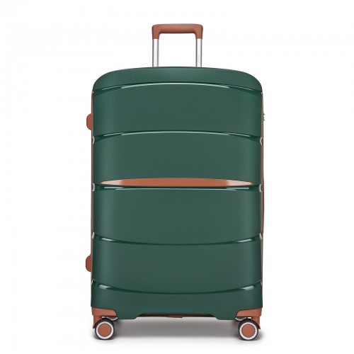 KSK2591 - Kono 28-Inch PP Modern Scratch-Resistant Large Suitcase with TSA Lock & Stylish Brown Accents - Green and Brown