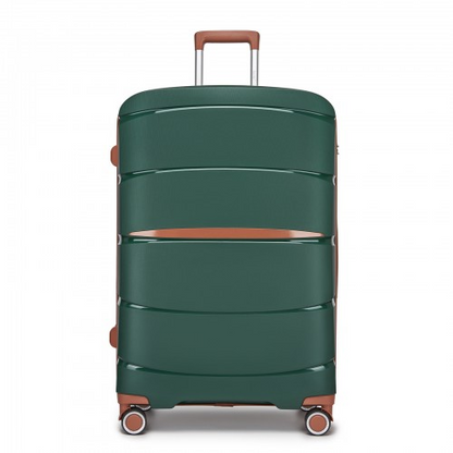 KSK2591 - Kono 28-Inch PP Modern Scratch-Resistant Large Suitcase with TSA Lock & Stylish Brown Accents - Green and Brown
