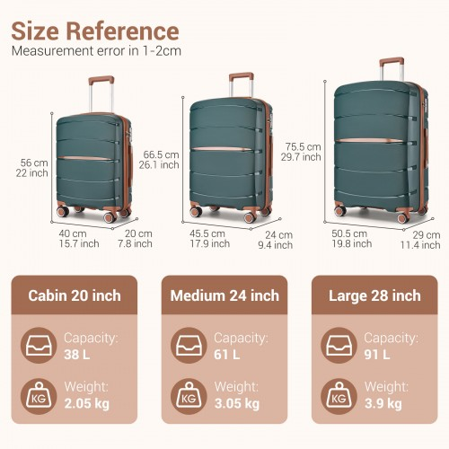 KSK2591 - Kono 28-Inch PP Modern Scratch-Resistant Large Suitcase with TSA Lock & Stylish Brown Accents - Green and Brown