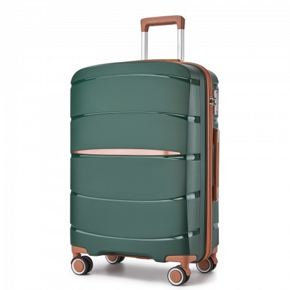 KSK2591 - Kono 24-Inch PP Modern Scratch-Resistant Medium Suitcase with TSA Lock & Stylish Brown Accents - Green and Brown