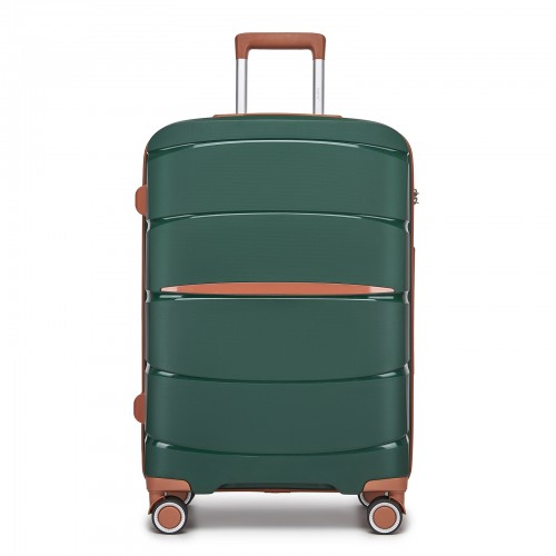 KSK2591 - Kono 24-Inch PP Modern Scratch-Resistant Medium Suitcase with TSA Lock & Stylish Brown Accents - Green and Brown