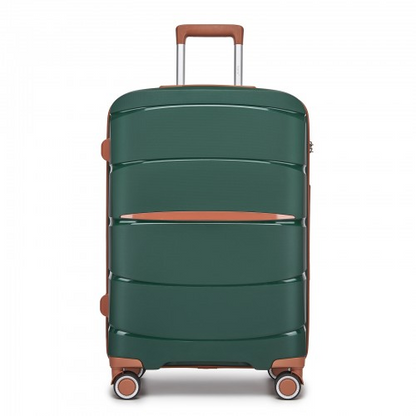 KSK2591 - Kono 24-Inch PP Modern Scratch-Resistant Medium Suitcase with TSA Lock & Stylish Brown Accents - Green and Brown
