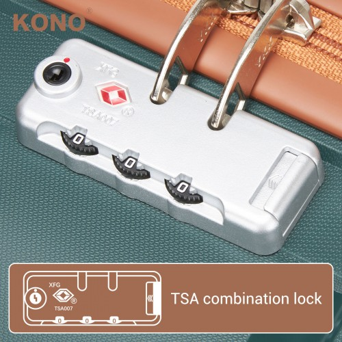 KSK2591 - Kono 24-Inch PP Modern Scratch-Resistant Medium Suitcase with TSA Lock & Stylish Brown Accents - Green and Brown