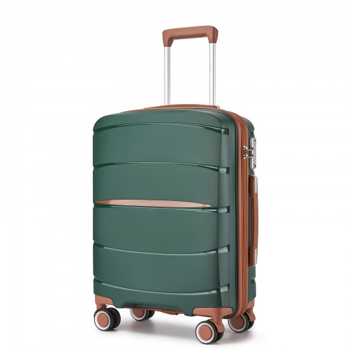 Kono 20-Inch Modern Scratch-Resistant Cabin Suitcase with TSA Lock & Stylish Brown Accents - Green and Brown