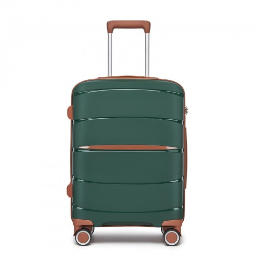Kono 20-Inch Modern Scratch-Resistant Cabin Suitcase with TSA Lock & Stylish Brown Accents - Green and Brown