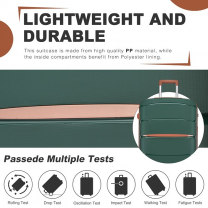 KSK2591 - Kono 20/24/28 inch PP Modern Scratch-Resistant Suitcase Set with TSA Lock & Stylish Brown Accents - Green and Brown
